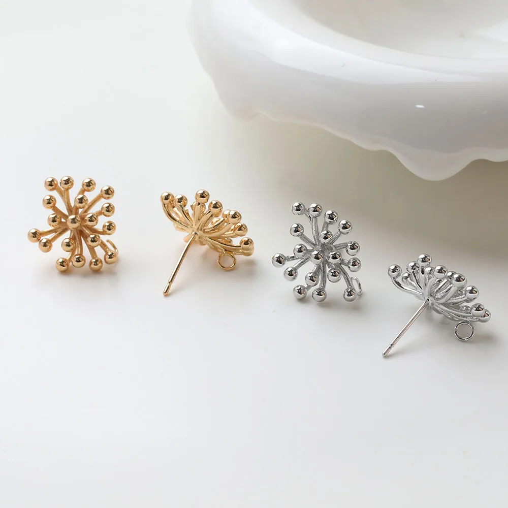 4PCS Dainty Stamen Flower Ear Studs Earrings for Jewelry Making DIY Hand Made Brass 14k Gold Plated 15.5*17mm Accessories