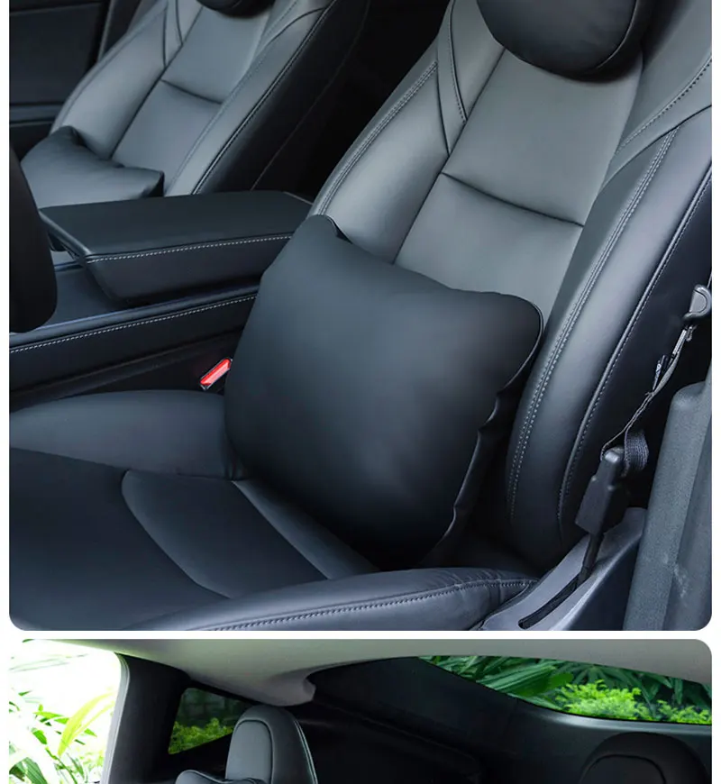 Für Tesla Model 3/Y Juniper 2019-2025 Autositz-Kopfstützenkissen Fumbar Nackenstützkissen Hochwertiges Leder Auto-Zubehör – Detail 20