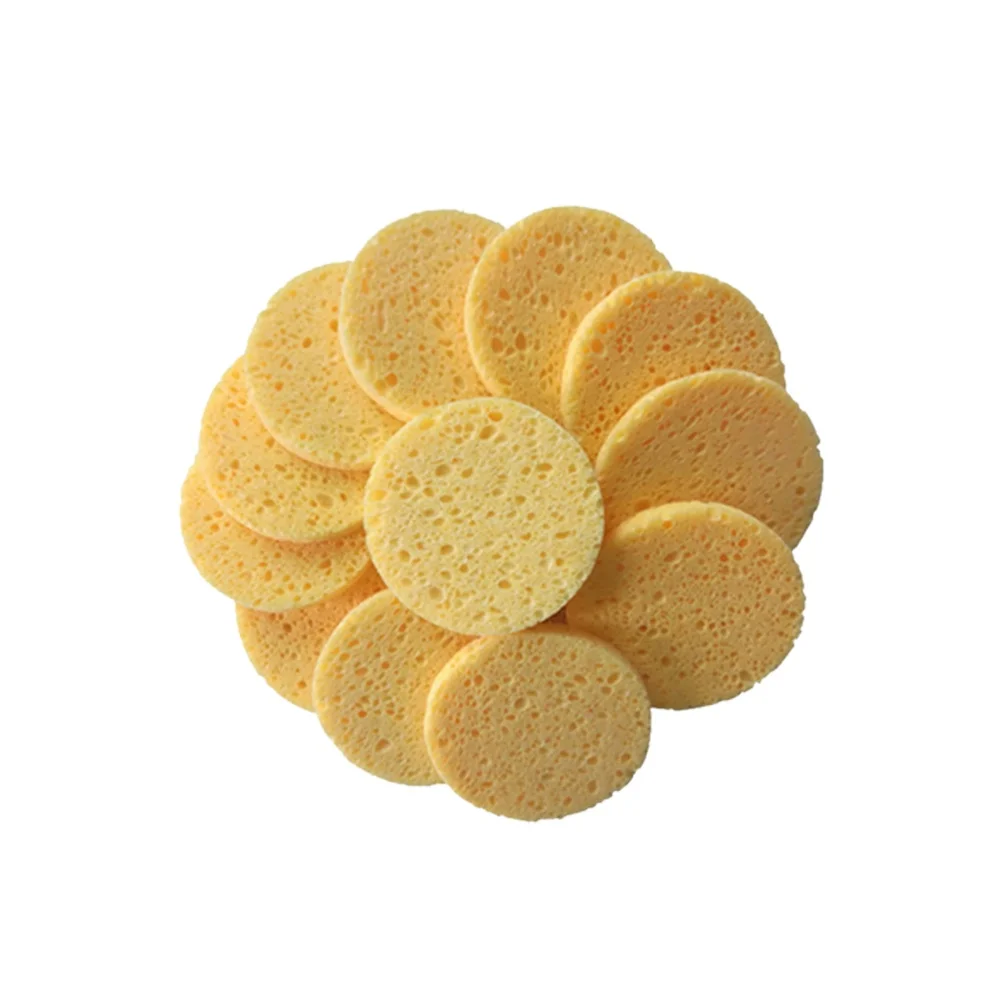 40Pcs Round Sponge Makeup Cotton Pads Soft Skin-Friendly Makeup Remover Pads Facial Cleansing Cosmetics Accessories Yellow