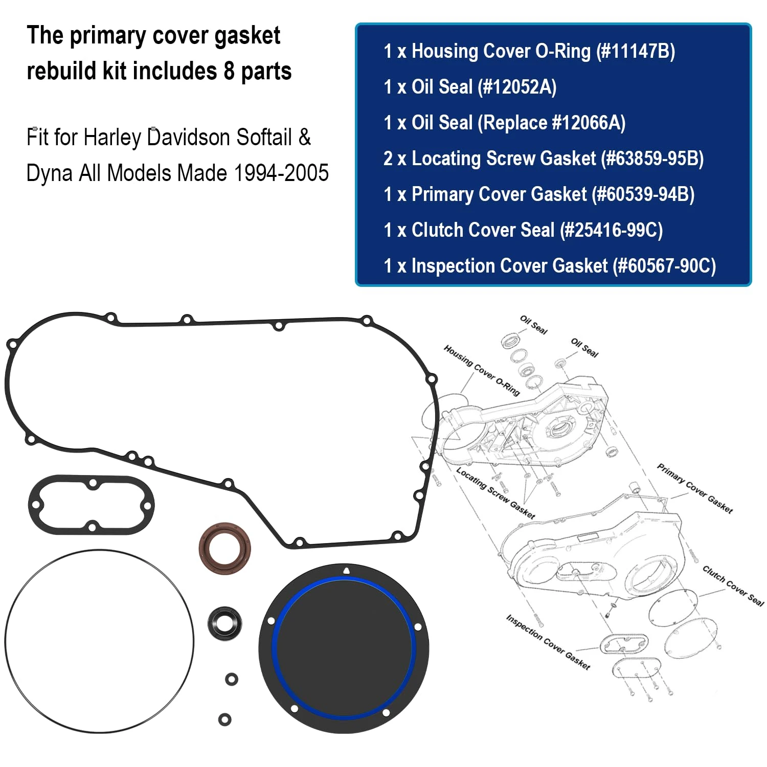 ANX Kupplungs-Primärdeckel-Dichtungssatz Ersatzteile Passend für Harley Davidson Softail & Dyna Alle Modelle Baujahr 1994-2005 – Detail 5