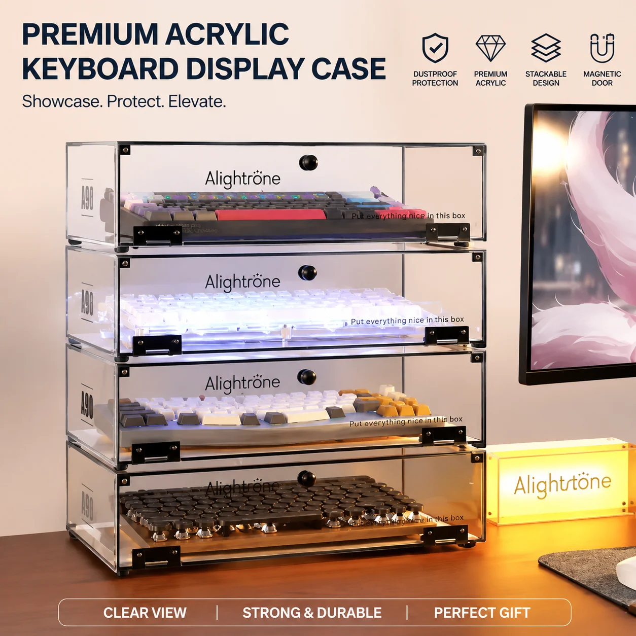Clear Acrylic Desktop Display Cabinet for Mechanical Keyboards and Collectibles
