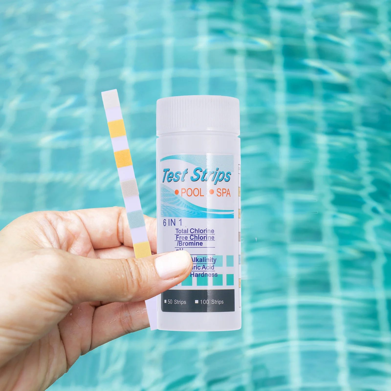 50 peças tiras de teste de dureza de ácido cianúrico de alcalinidade de cloro total de ph 6 papel de teste de qualidade da água para piscina