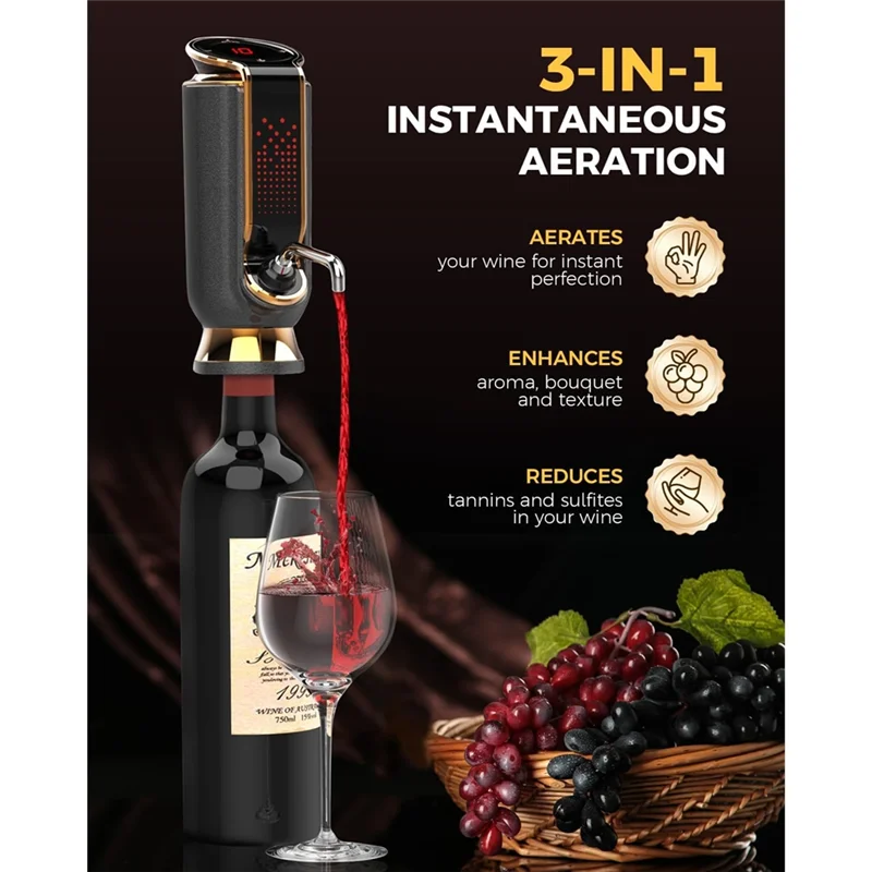 HIM-3In1 Aerator Anggur Elektrik, Dekanter, Dispenser & Pompa Vakum - Layar Sentuh LED, Monitor Suhu, Hadiah Ideal