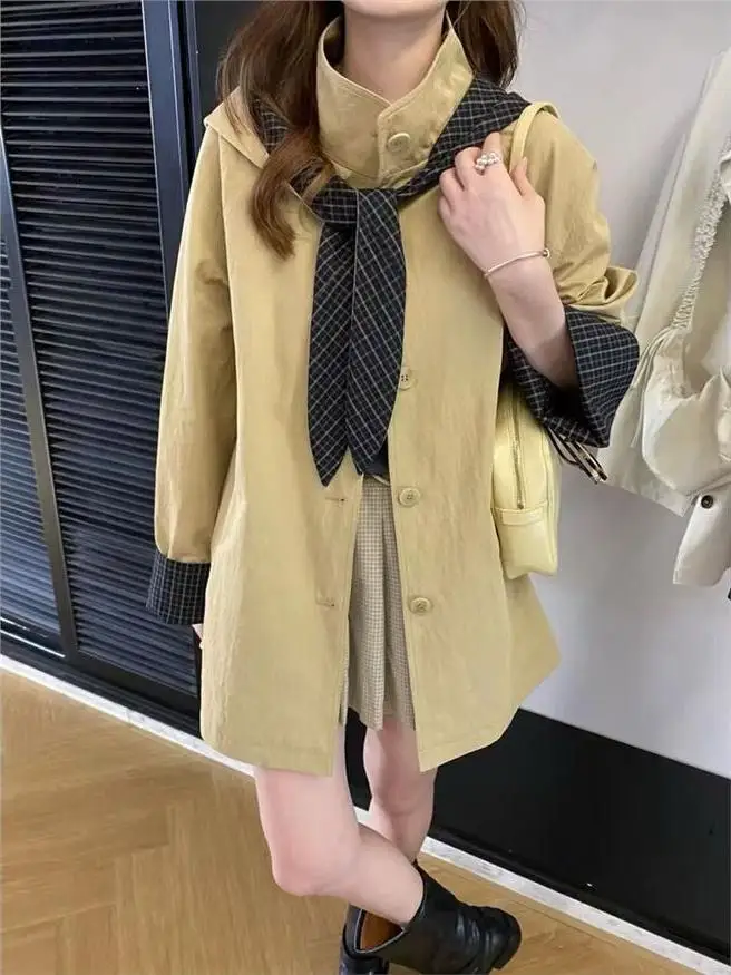 Korean Style High End Tailored mid Length Women's Coat 2026 Autumn New Loose Hooded Shoulder Length Outerwear
