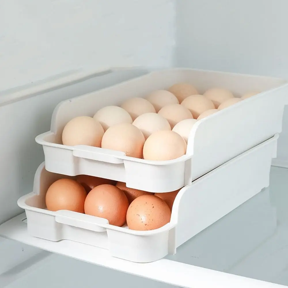 White Refrigerator Egg Crisper Plastic Large Capacity Egg Storage Box Stackable Anti-collision Egg Holder