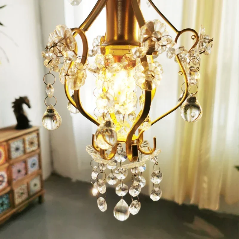 LED Luxury Crystal Pendant Lamp Vintage Gold Living Room Hanging Lamp Dining Room Access Lobby Balcony Home Decor Chandelier