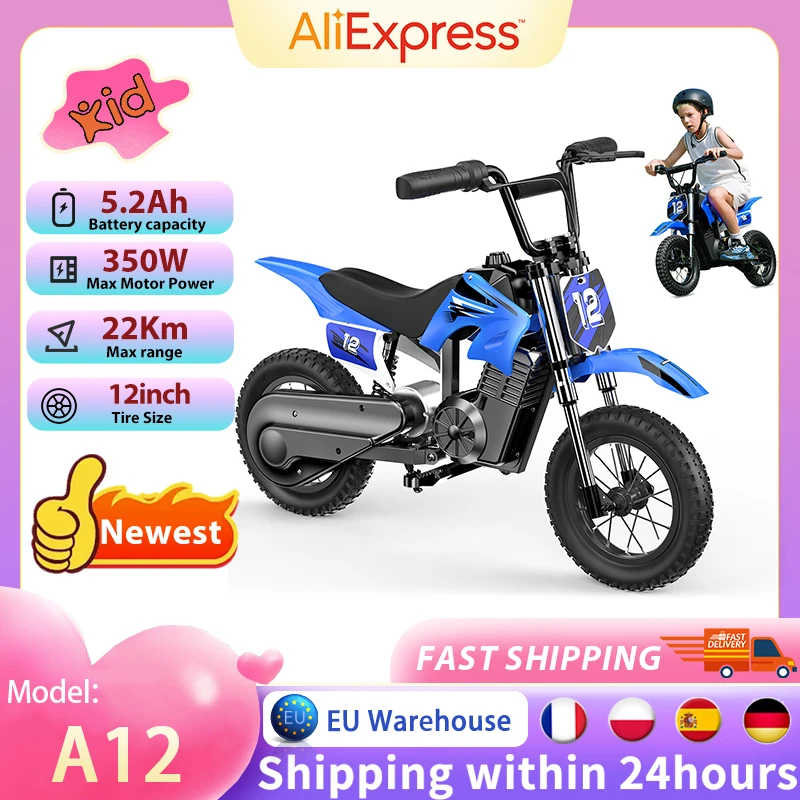 Moto électrique iScooter pour enfants A12, moto électrique pour enfants, autonomie de 22 km, E Ride On avec batterie 36V 5.2Ah