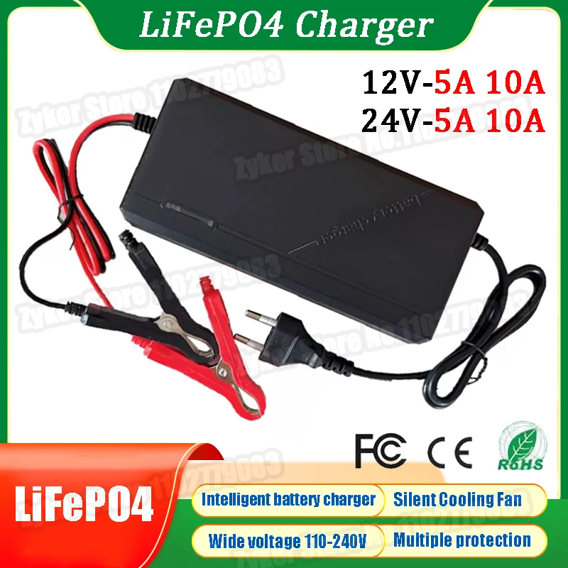 12V 24V 5A 10A Lifepo4 Charger 110-240V 14.6V 29.2V 4S 8S 10A High Power LiFePO4 Charger For Lithium Iron Phosphate Battery Pack