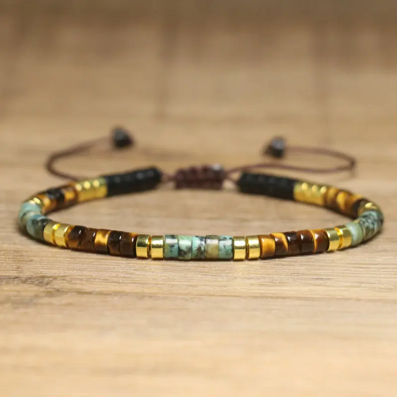 Pulsera de cuentas ajustable de turquesa africana de ónix de ojo de tigre Natural, pulsera de piedra con dije natural para mujer, joyería de moda