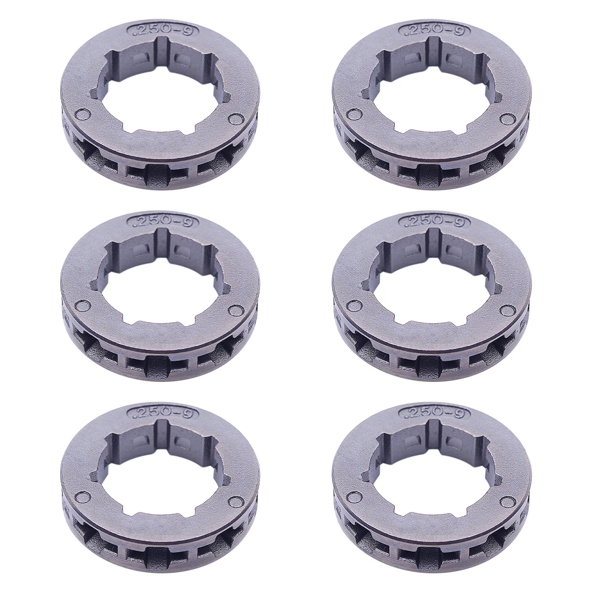 6 pçs/lote.250 "9 Dentes Roda Dentada Aro Para Husqvarna 40 45 49 50 51 55 154 254 257 262 340 345 346XP 350 351 353 372 Pequeno Spline
