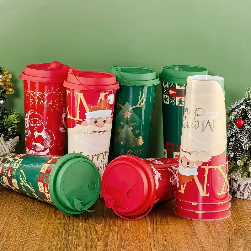 25 قطعة أكواب القهوة القابل للتصرف لعيد الميلاد مع غطاء 22 أوقية فقاعة كوب شاي بالحليب مانعة للتسرب المشروبات الساخنة/الباردة قابلة لإعادة الاستخدام كوب حفلة عيد الميلاد