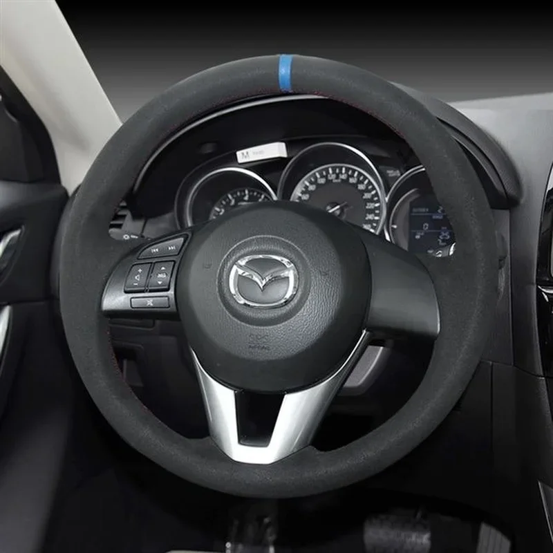 Hand-Stitched Leather Suede Carbon Fibre Car Steering Wheel Cover for Mazda 3/6 M5 Cx-5 Cx-4 Cx-8 Accessories for The Car