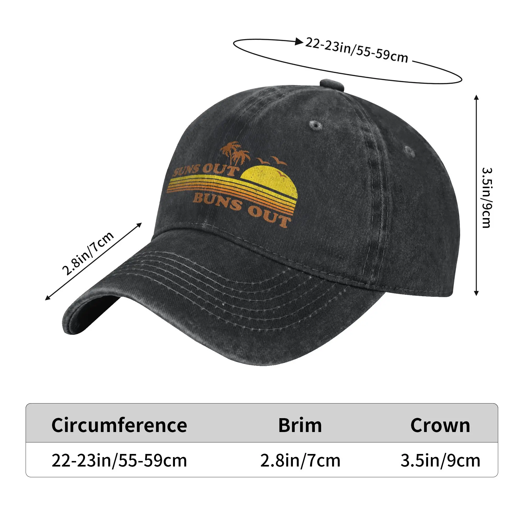 Vintage Suns Out Buns Out Beach Retro Sunset 70‘s Sun Baseball Cap  y2k Funny Men Women Washed Hip Hop Hats Dropshipping