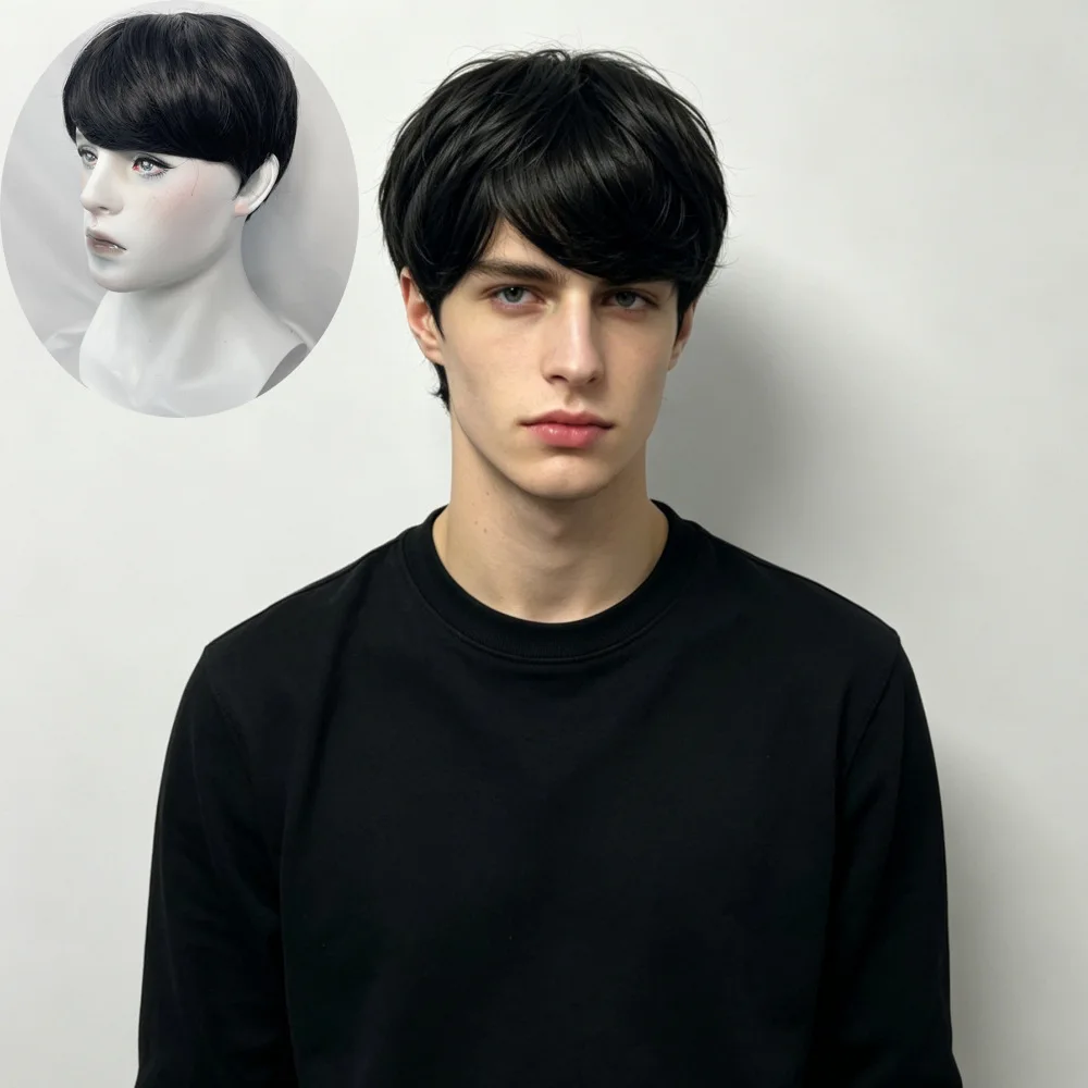 Black men's short hair synthetic wig for Halloween cosplay wig for role-playing, daily party, high-temperature hair cap