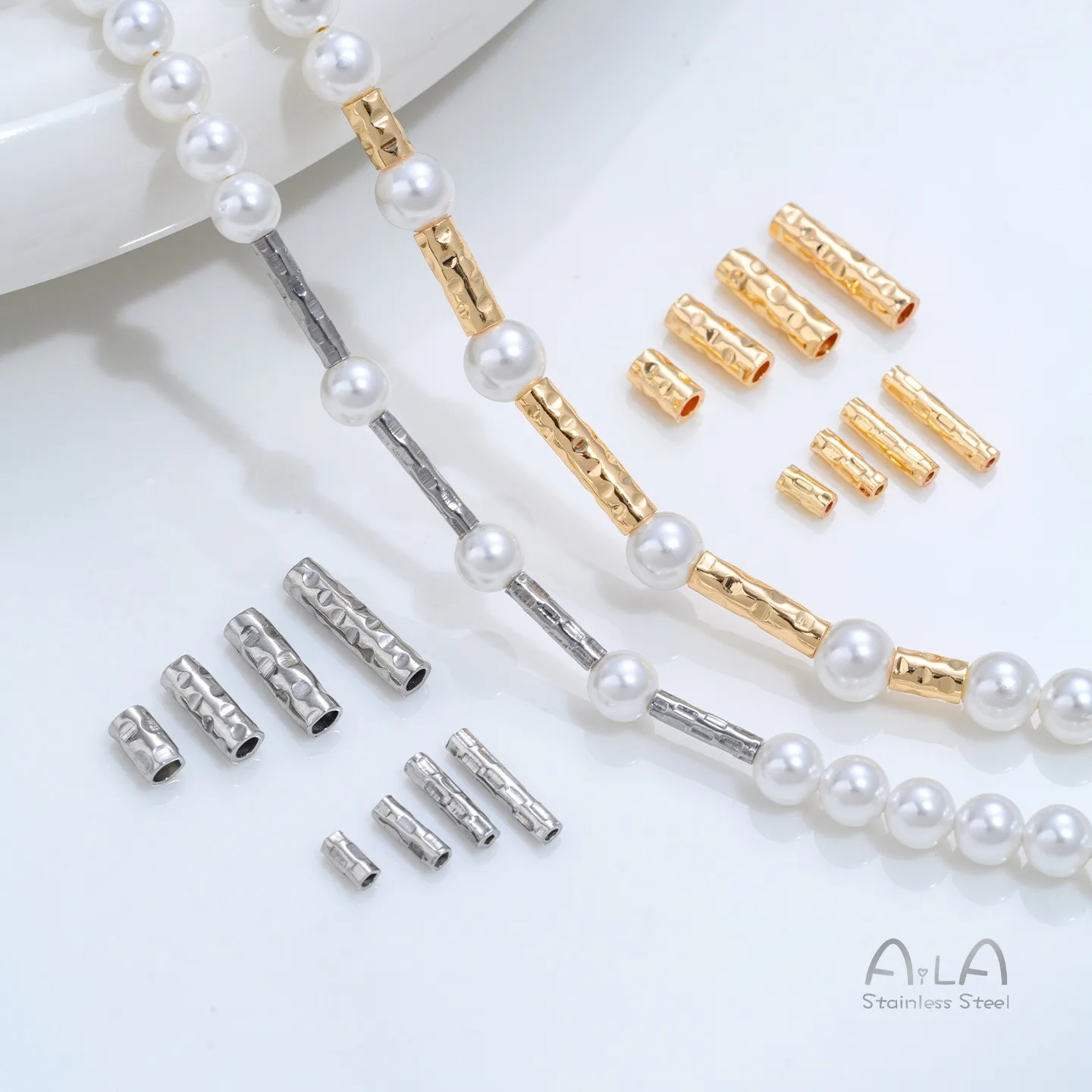 Titanium Steel Meteorite Surface Straight Tube Rectangle Concave-Convex Through Hole Beads DIY Jewelry Making Accessories