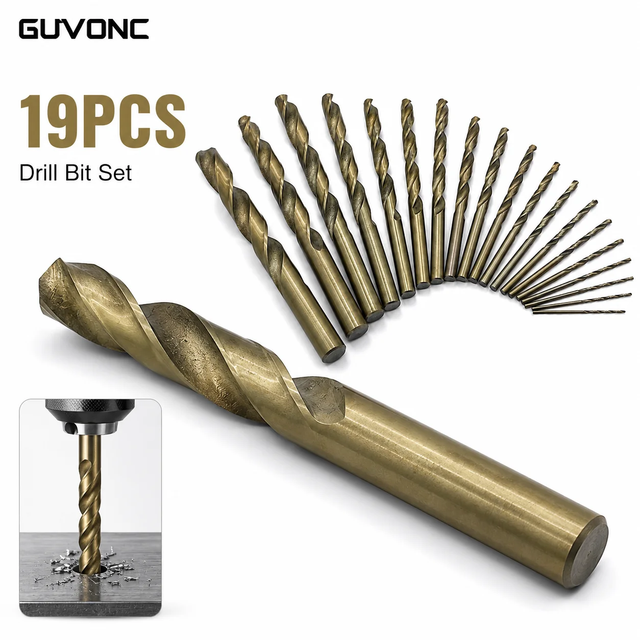 19Pcs 1‑10mm Titanium HSS Drill Bits Set High Speed Steel Straight Shank Twist Drill for Workshop Household Drilling Tasks
