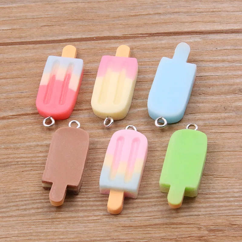 10PCS 12X32MM Mix Gradient Color Small Ice Cream Charms Resin Simulated Food Pendant For Making Jewelry DIY Earings Decoration