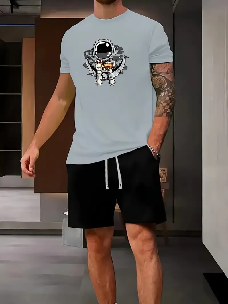 Conjunto de shorts de manga curta masculina de alta qualidade, camiseta de manga curta casual de rua, duas peças secagem rápida, moda masculina plus size