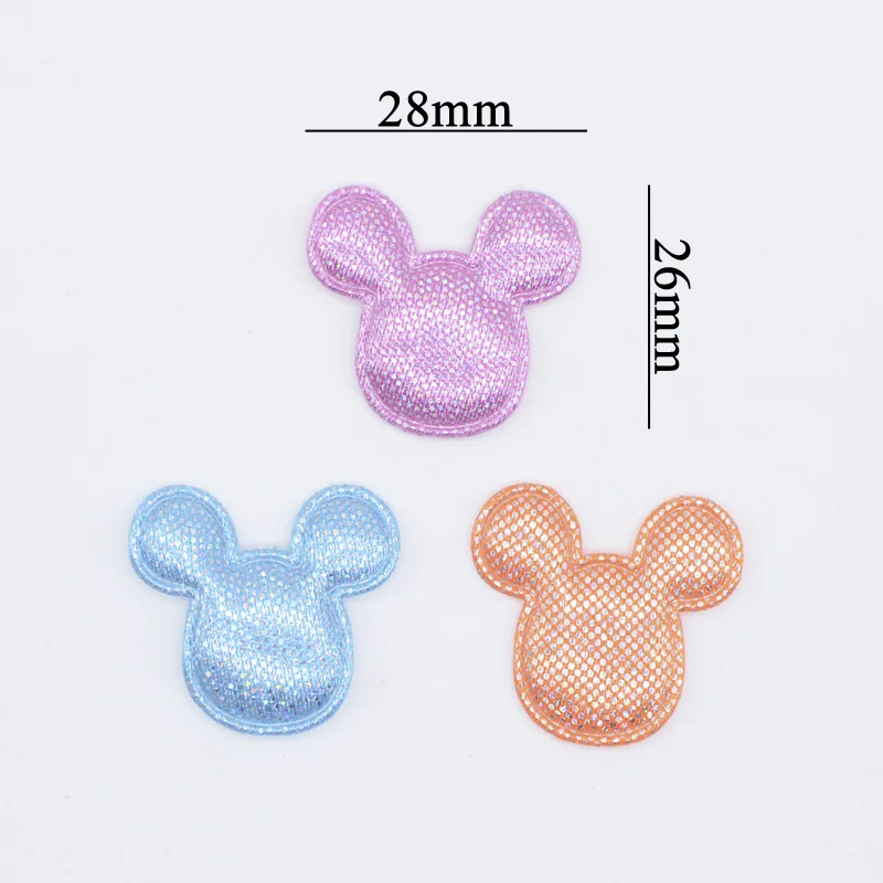100Pcs 28*26mm Colorful Fabric Mouse Head Applique Padded Patches for DIY Clothes Hat Headwear Hairpin Bow Festival Decor