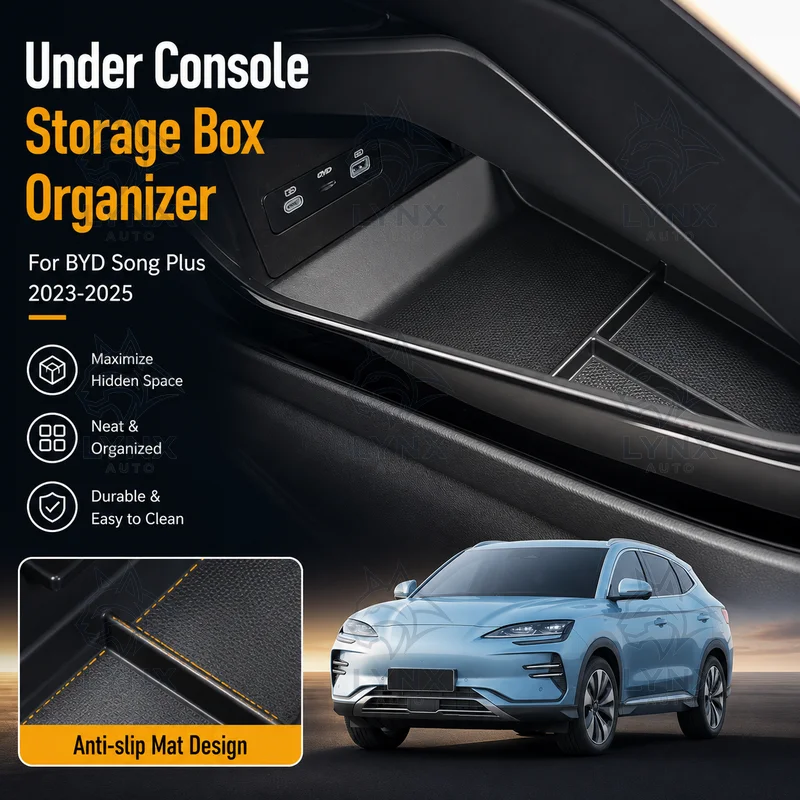 For BYD Song Plus 2023 2024 2025 Under Center Console Storage Box Armrest Organizer Car Interior Storage Accessories
