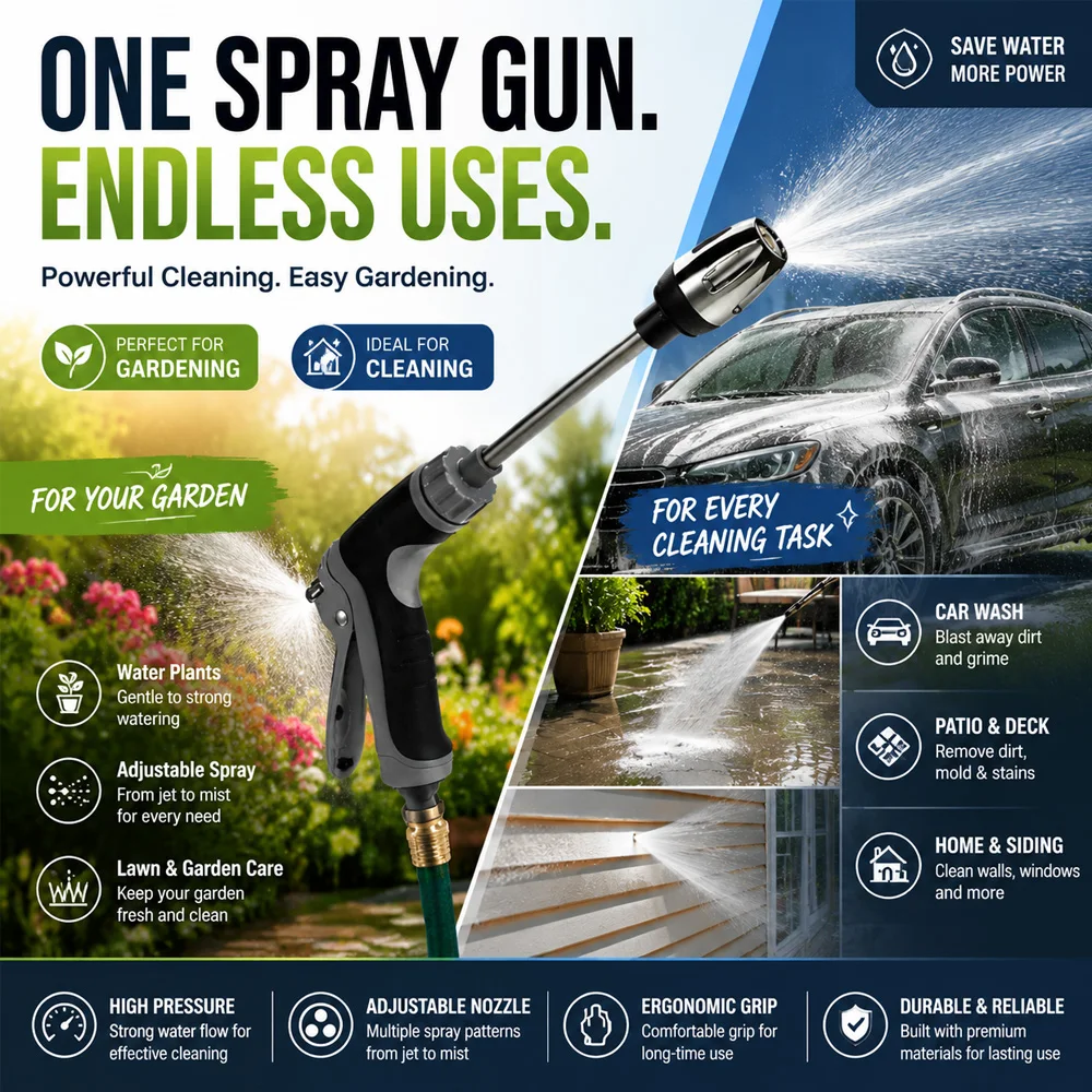 

Portable High-Pressure Water Gun Adjustable Metal Cleaning Car Wash Machine Garden Watering Hose Nozzle Sprinkler Foam Water Gun