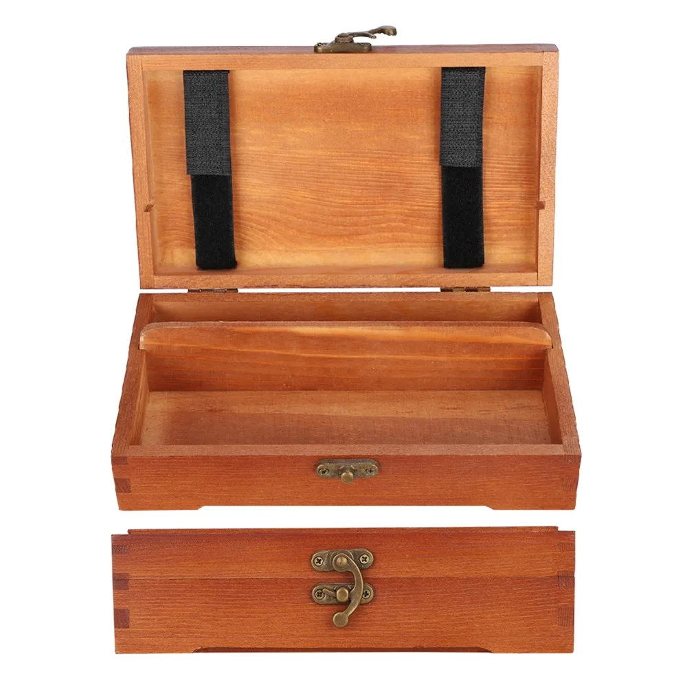 1PCS Solid Wood Material Wooden Storage Box Hinged Lid Design Lockable Closure Pencil Storage Case Jewelry Organizer Box