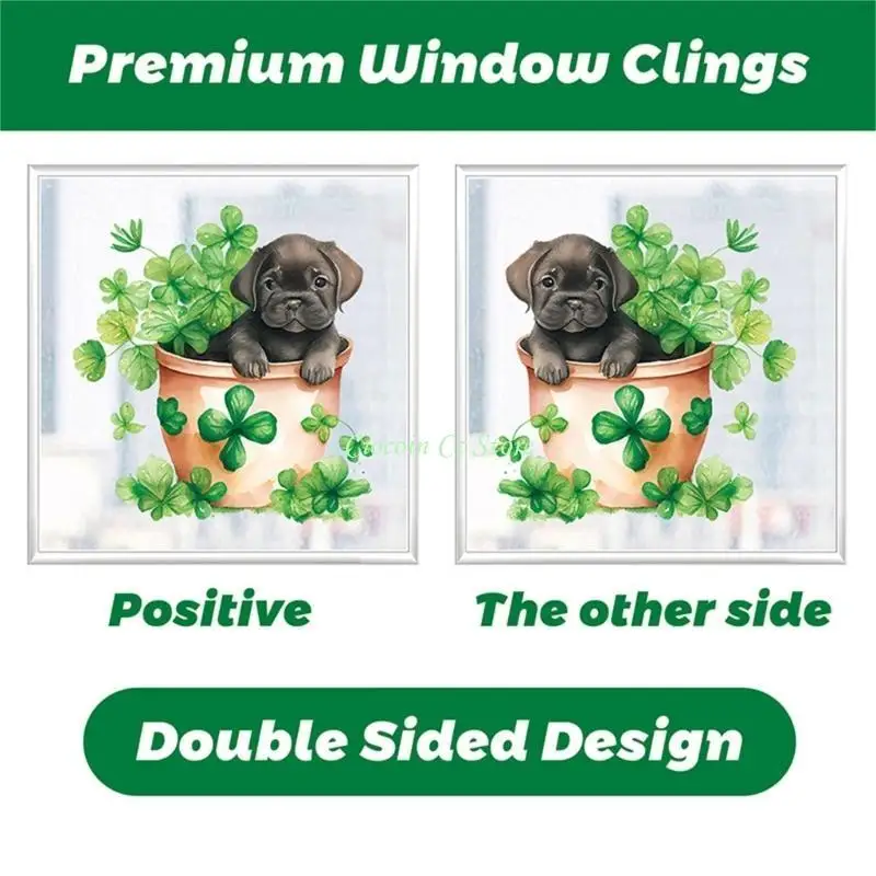 X90F Patricks Day Window Clings Removable Wall Decals DIY Glass Sticker 2024 Irish Festival Holiday Clovers Cartoon Sticker