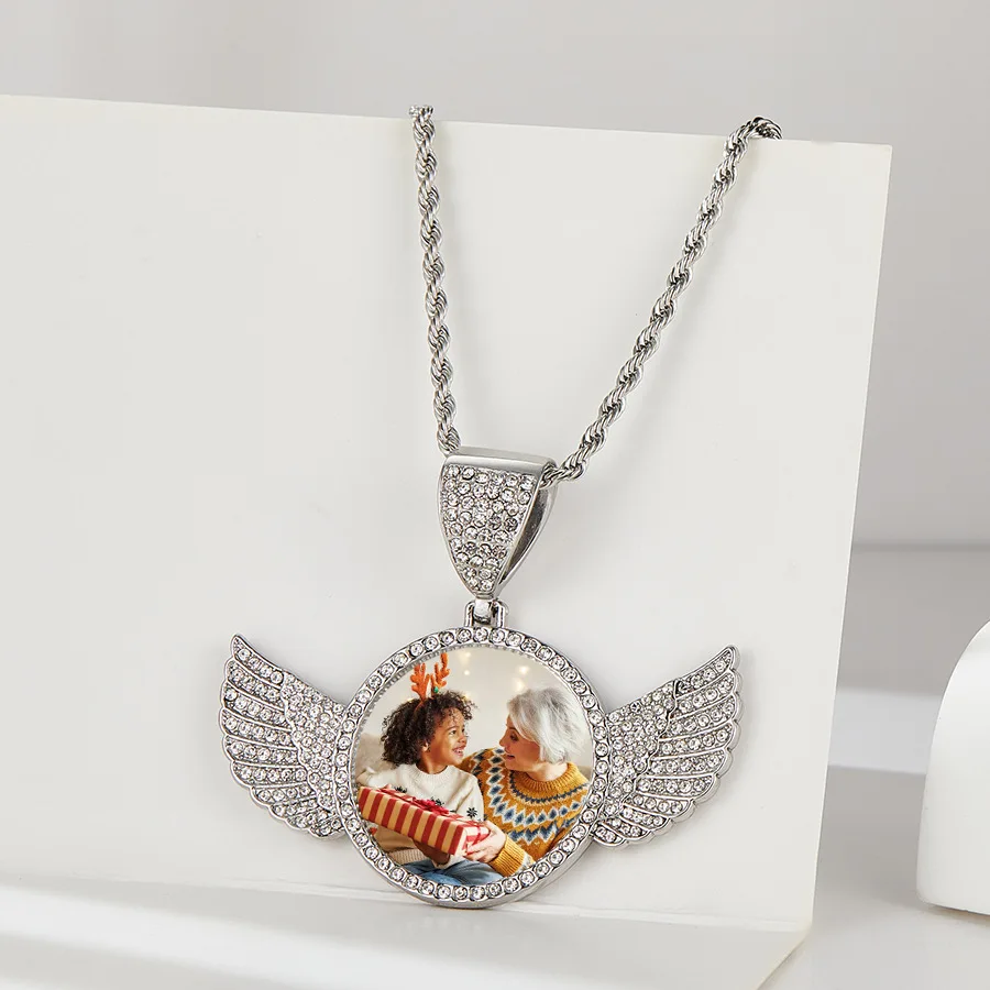 Хип-хоп креативная фоторамка «сделай сам» с подвеской в виде крыльев, индивидуальный фото с крыльями, круглый кулон, ожерелье, набор
