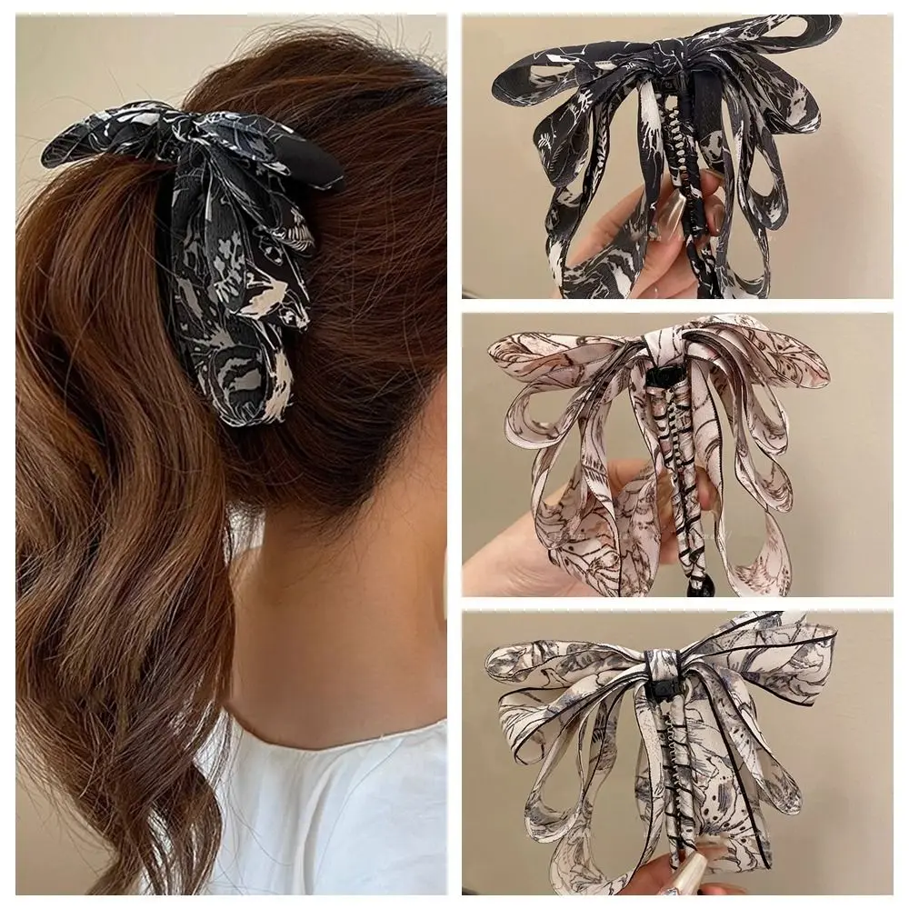Bowknot Bow Banana Clip Fashion Ribbon Korean Style Vertical Clip Headdress Hair Claw Women