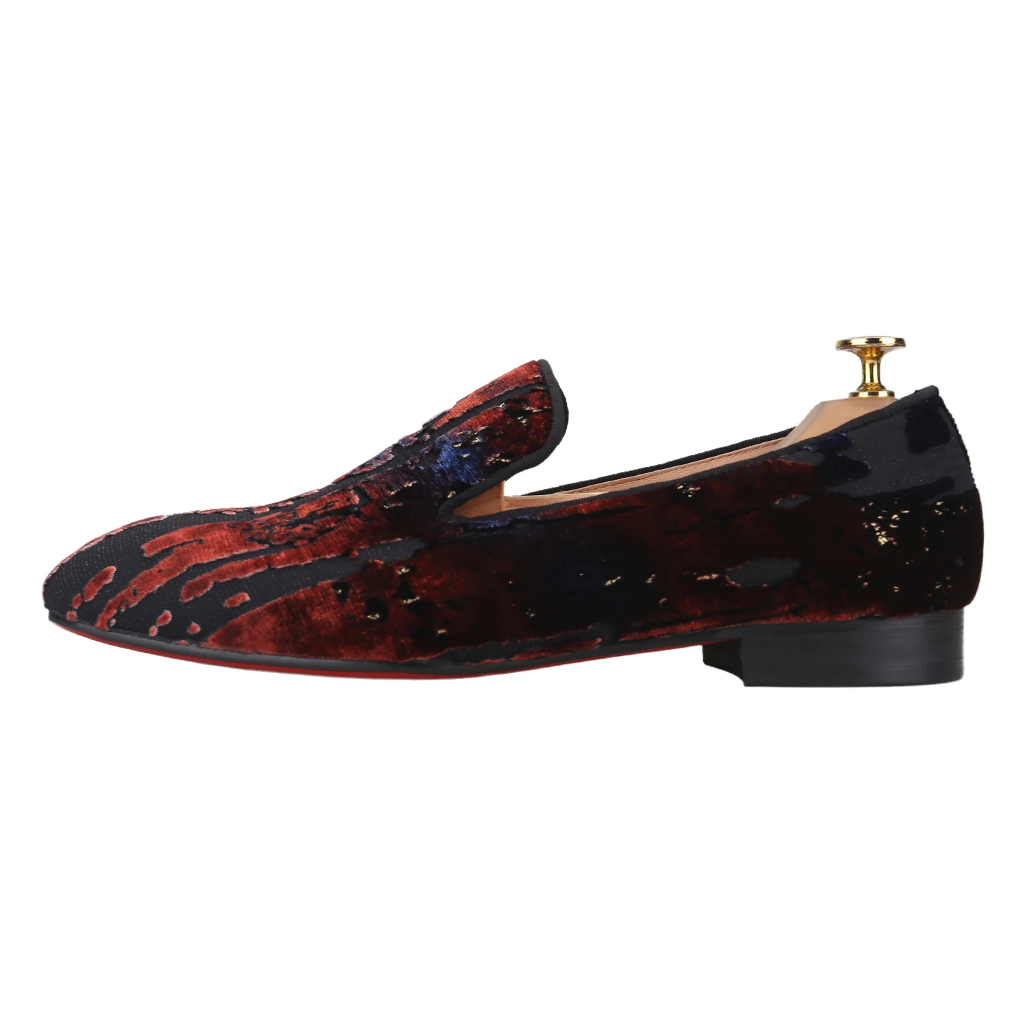 Piergitar Yuppie Style Burning Technique Premium Custom Velvet Handmade Men's Loafers Noble Model Red Soled Slip-On Shoes
