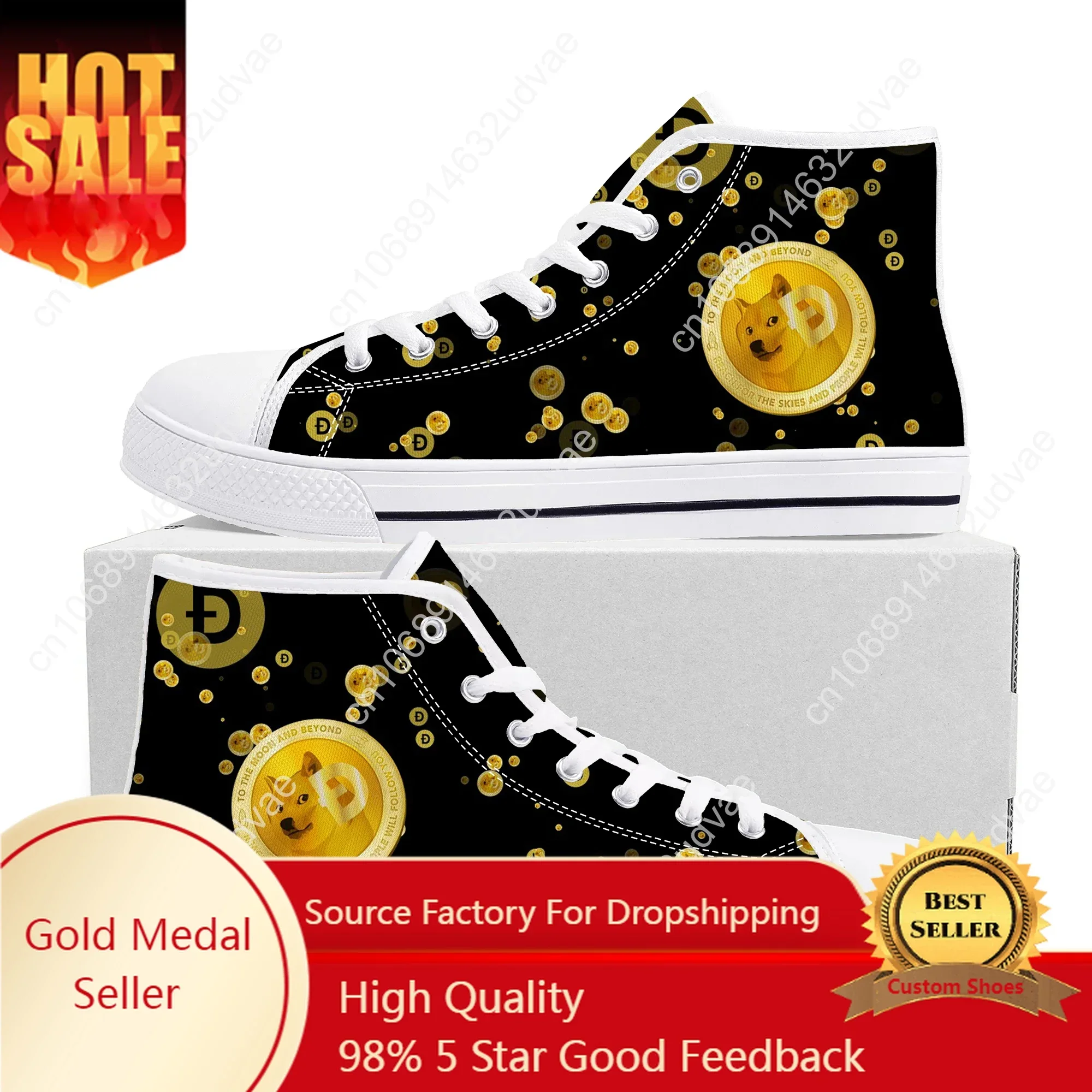 

Dogecoin Crypto Currency Dog Coin High Top Quality Sneakers Mens Womens Teenager Canvas Sneaker Casual Couple Shoes Custom Shoe