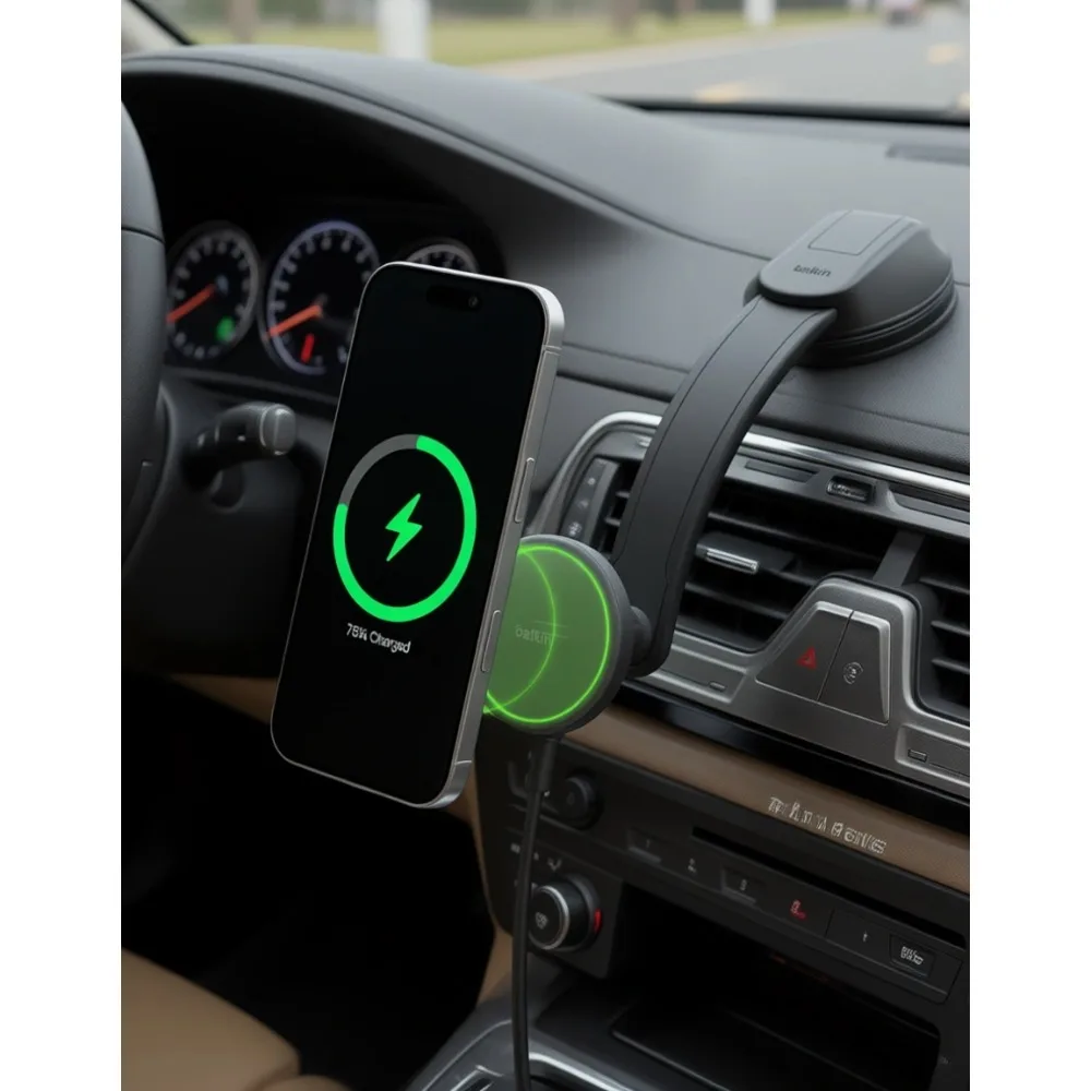 

Магнитное беспроводное автомобильное зарядное устройство с креплением на приборную панель для быстрой зарядки iPhone, Galaxy, Pixel, черное
