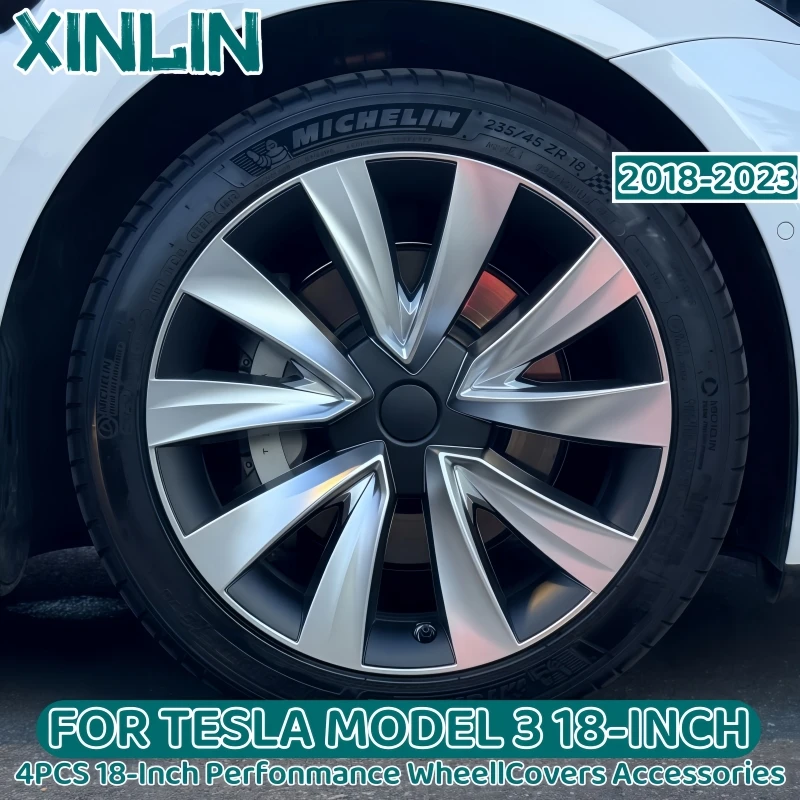 4PCS 18 Inch Wheel Cap For Tesla Model 3 2018-2023 Automobile Performance Replacement Wheel Hubcap Full Rim Cover Accessories