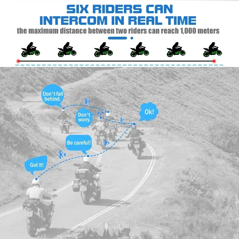 2PCS Maxto M2 Motorcycle Helmet Bluetooth Headset Intercom 6 Riders 1000M Intercom Support FM MP3 Waterproof IP67