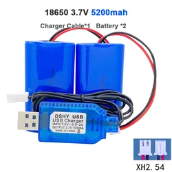 2PCS 3.7V 18650 Battery 5200mAh Lithium Battery Pack Rechargeable Battery For LED Light Power Toy Accessories + charging cable