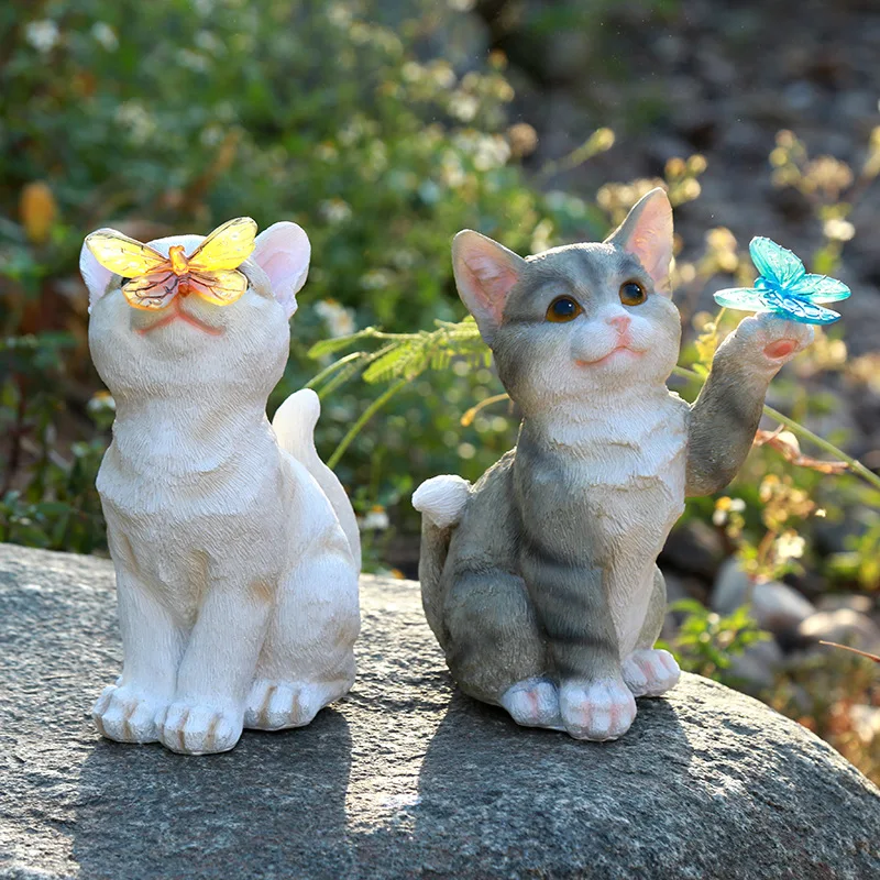 Outdoor courtyard cute cat solar garden resin ornament garden craft decoration