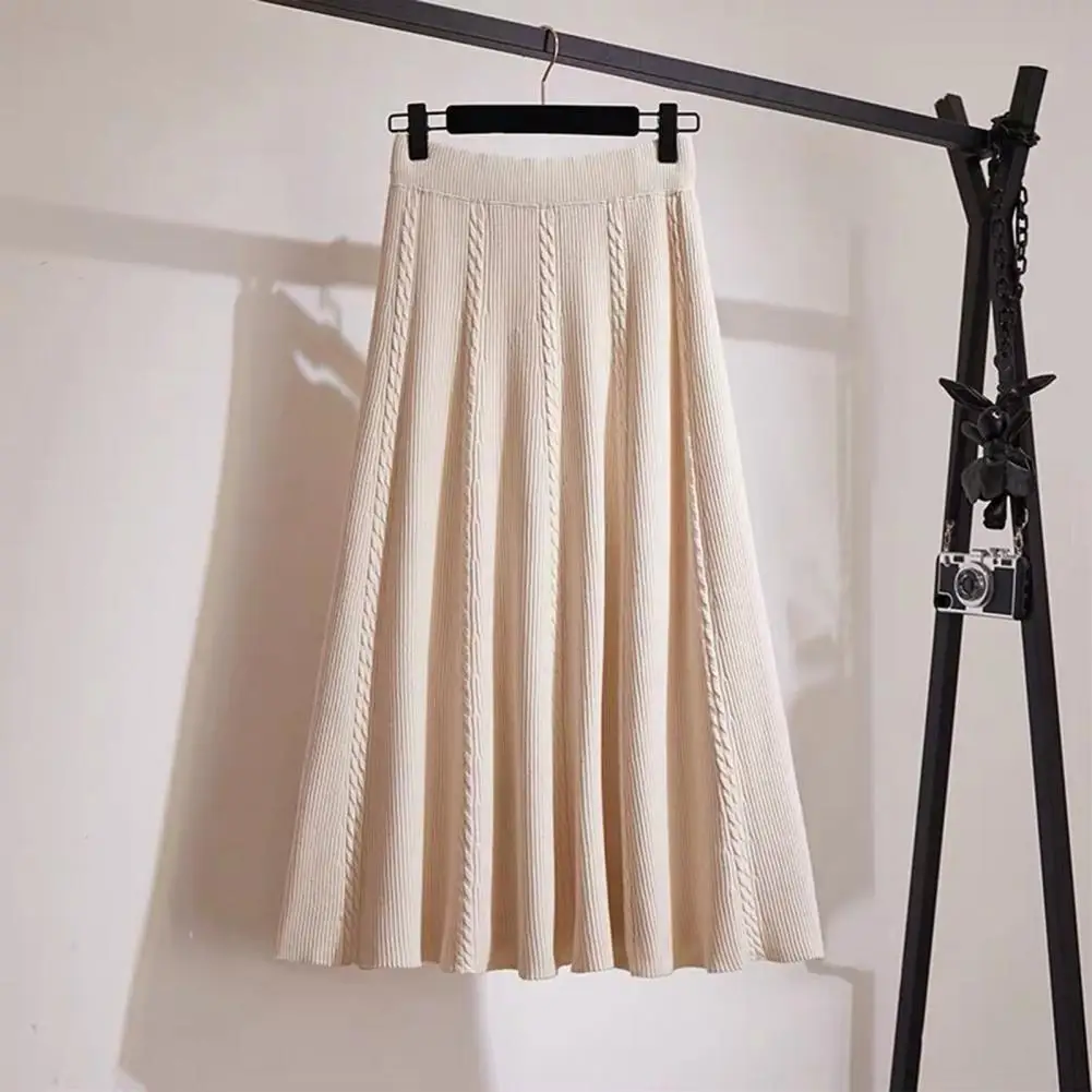 

Women Loose Skirt Cozy Chic Women's High Waist Knit Midi Skirts for Fall Winter Commutes Soft Thick Elastic Big Swing Skirt