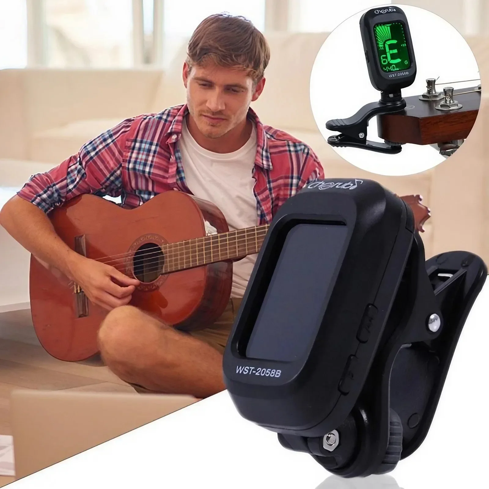 Digital Acoustic Clip-on Guitar Tuner Rotatable Clips on The Tuner LCD Display Colour Acoustic Guitar Bass Ukulele Guitar