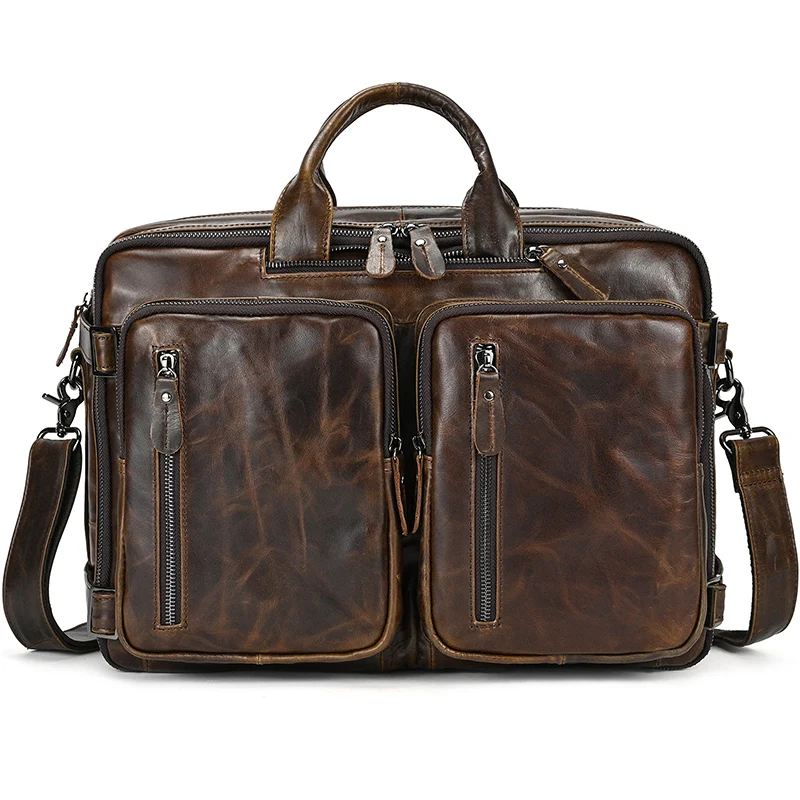 Genuine Leather Briefcase for Men Multifunctional Cowhide Travel Bag Laptop Bag Shoulder Bag Backpack Briefcase for Man Male Bag