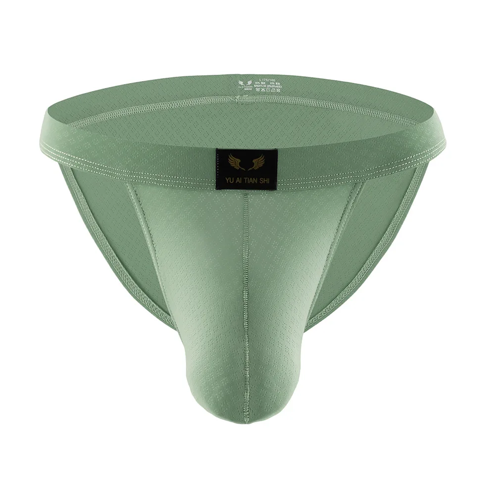 Jacquard Ice Silk Bulge Briefs for Men Sexy U Convex Pouch Underwear Cool Feel Soft Cozy Gays Erotic Mid Waist High Fork Panties