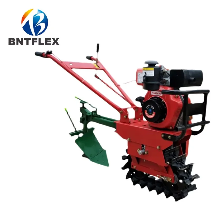 4KW Single-Wheel Mini-Tiller Powerful Diesel Chain Track Cultivating Trencher Fertilizing Planter Rubber Making Machinery