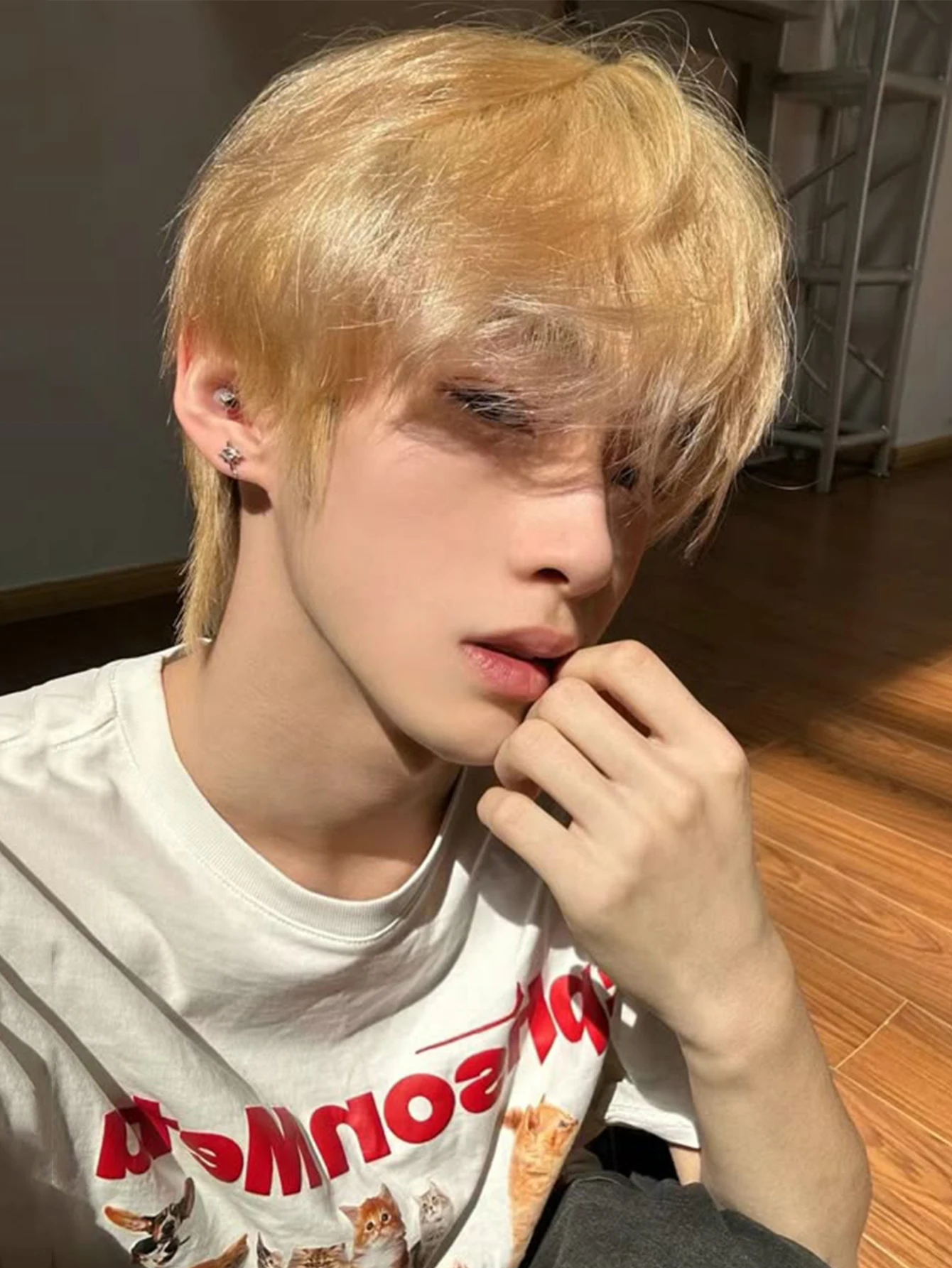 OLACARE Synthetic Straight Anime Men Black Gray Blonde Hair Wig Short Wigs with Bangs for Daily Party Cosplay