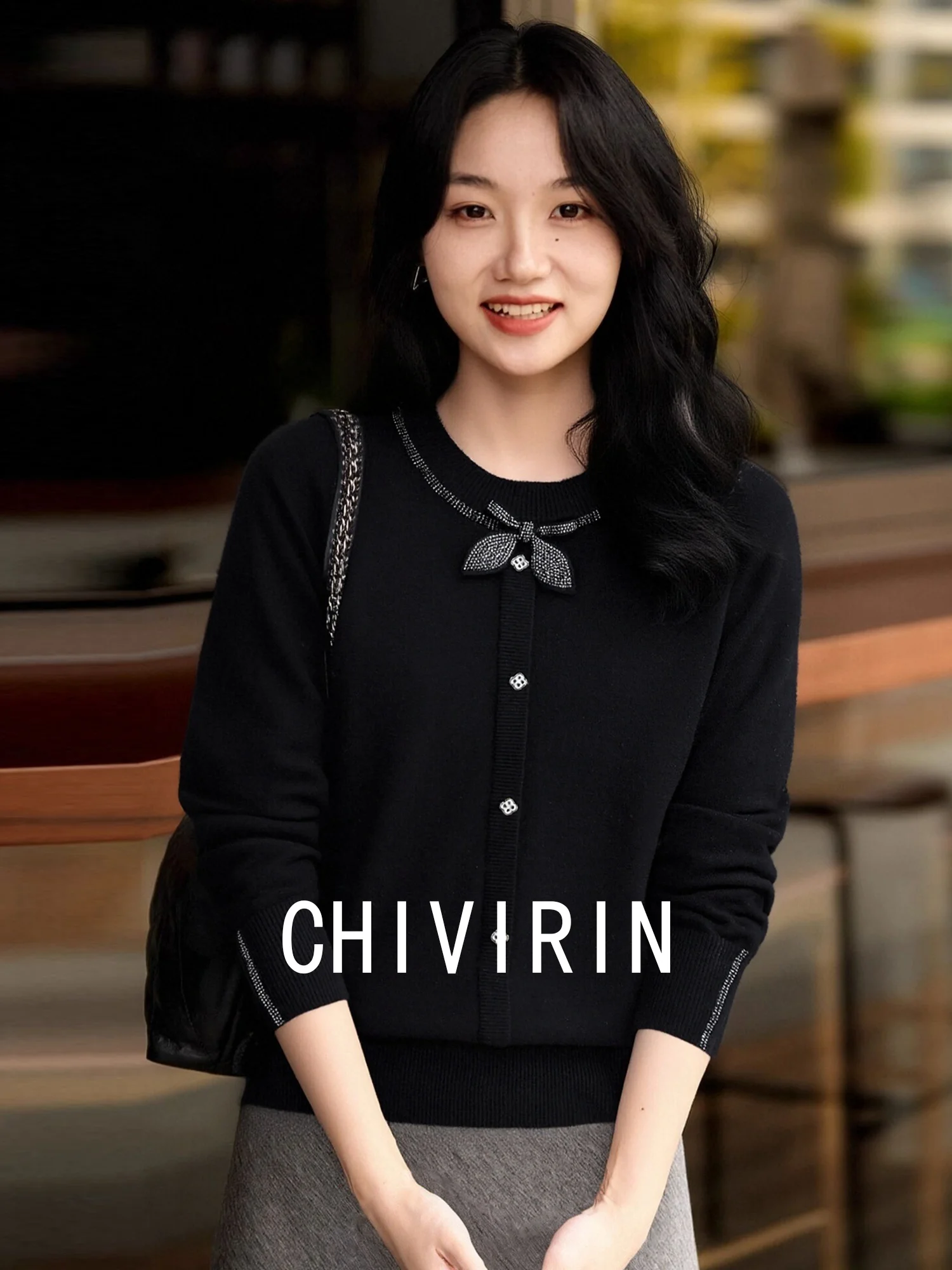 

Chivirin Spring Autumn 2026 Women's Slim Fit Knitted Sweater Pure Color Knot Base Layer Ele Sle Long Sve