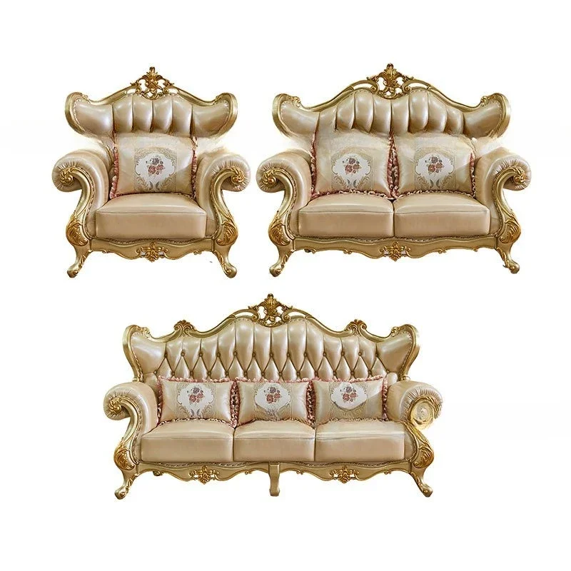 

European style leather sofa furniture luxury whole house full set high-end living room set European and American