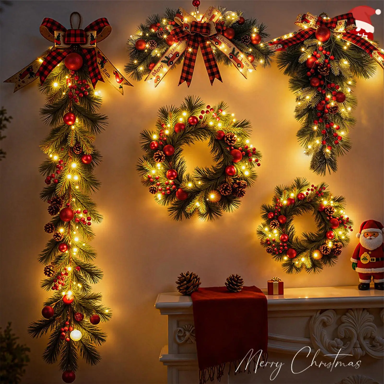 

Рождественский венок, подвески со световой атмосферой, декоративная лестничная гирлянда, украшения для дома, двери, окна, товары для вечеринок, подарок