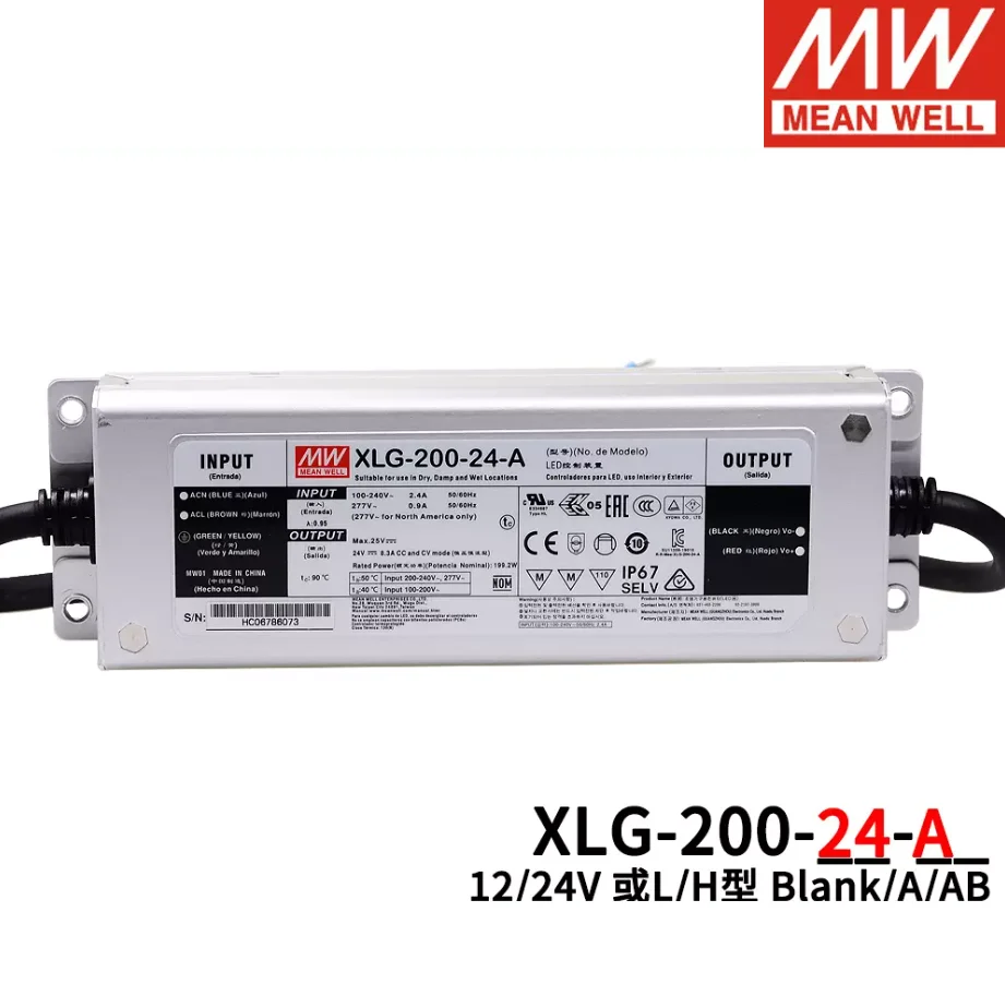 MEAN WELL  XLG-200  XLG-200-12-A  XLG-200-24-A  XLG-200-L-A  XLG-200-L-AB  XLG-200-H-A XLG-200-H-AB 200W Constant Power Mode LED