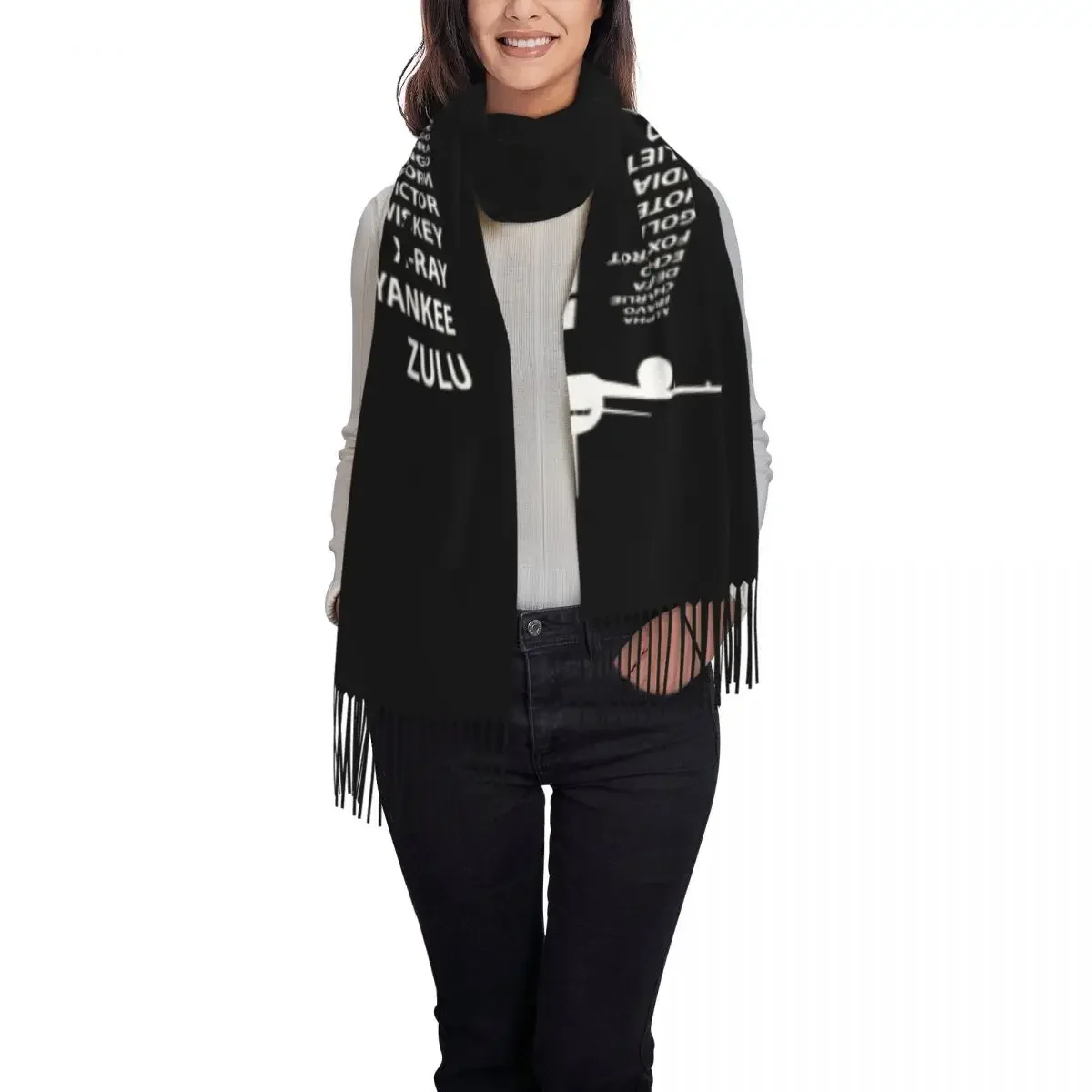 Phonetic Alphabet Pilot Airplane Aviation Gift Scarf Wrap Long Winter Fall Warm Tassel Shawl Unisex Aviator Air Fighter Scarves