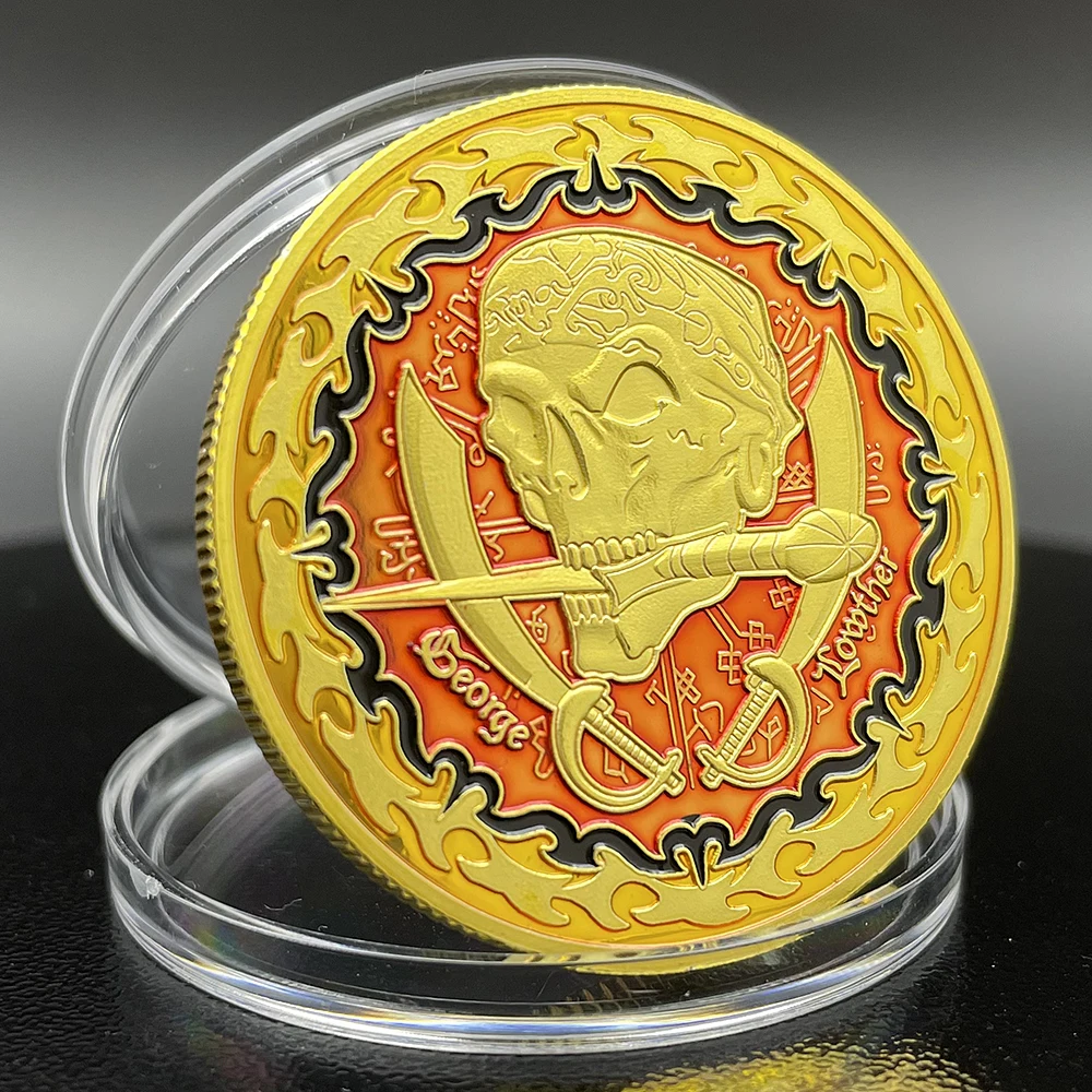 Pirate Skull & Swords Design Gold Plated Collectible Commemorative Coin Vintage Treasure Token 20 Doubloons Badge Nautical Decor