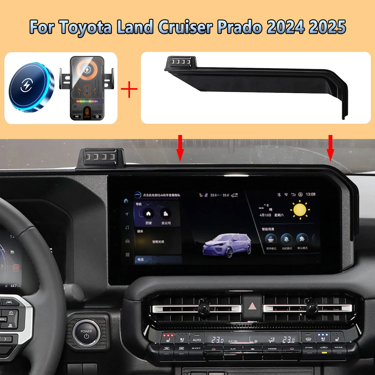 

Car Phone Screen Holder For Toyota Land Cruiser Prado 250 J300 2024 2025 Magnetic Wireless Charging Car phone For Magsafe Mount