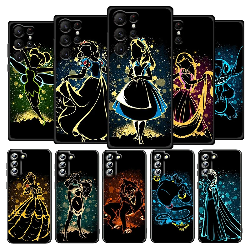 Elsa Ariel Princess Disney For Samsung Galaxy S22 S21 S20 Ultra Plus Pro S10 S9 S8 S7 4G 5G silicone Soft Black Phone Case Funda